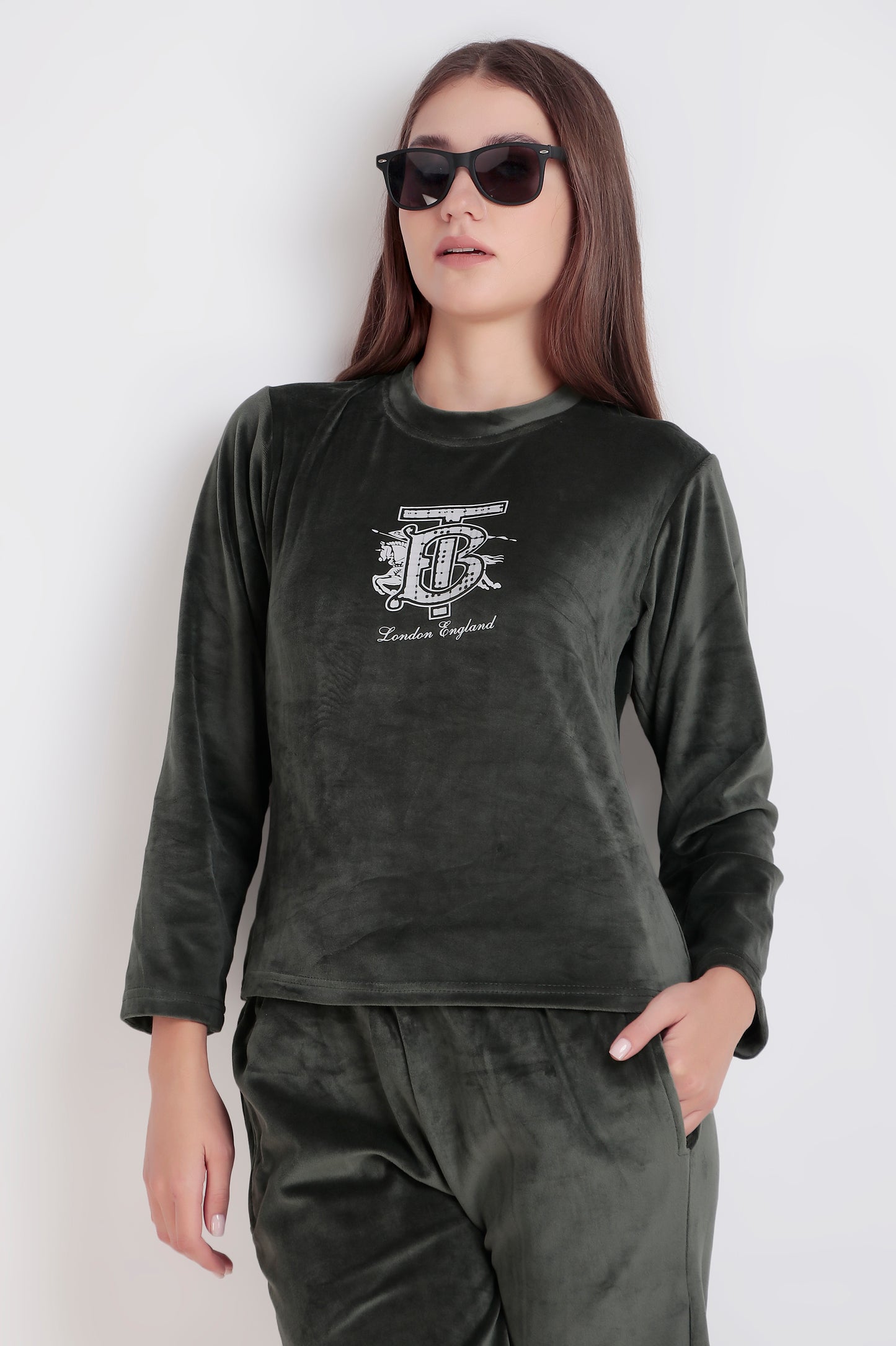 Velvet Round Neck Short Night Suit Set