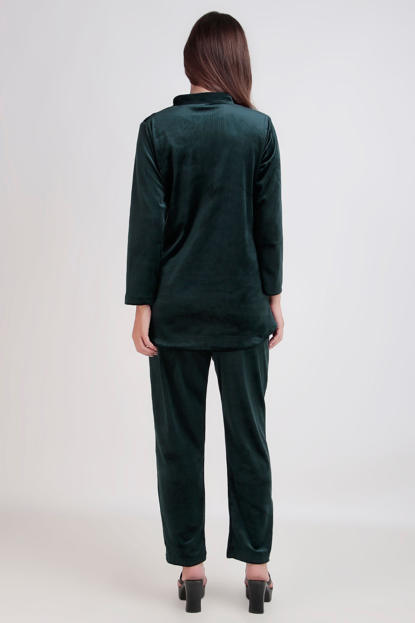 Corduroy Co-ord Set - Embroidered, Half-Buttoned Design