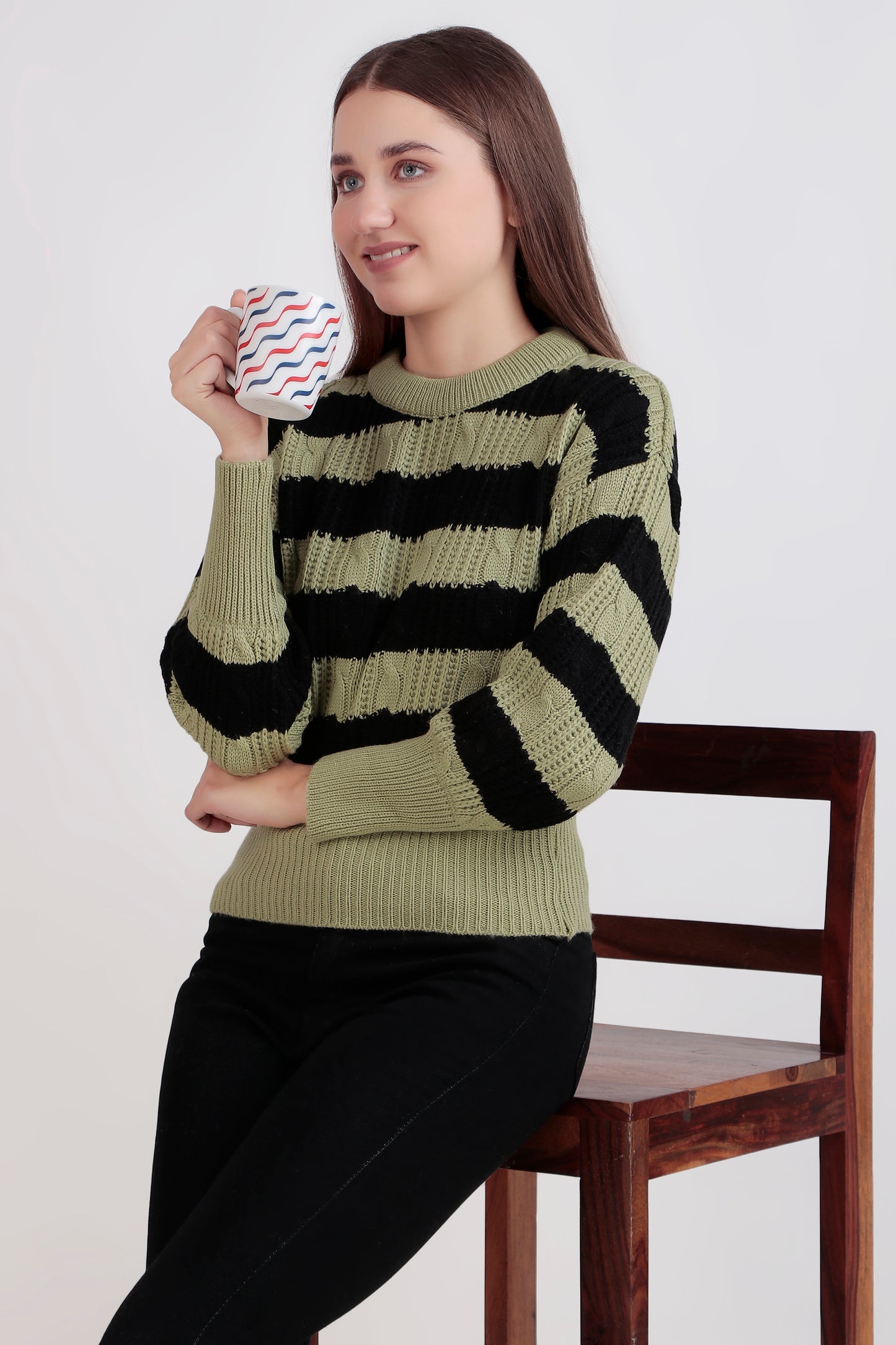 Women's Crop Wool Sweater - Soft & Warm Pullover | Black Patched