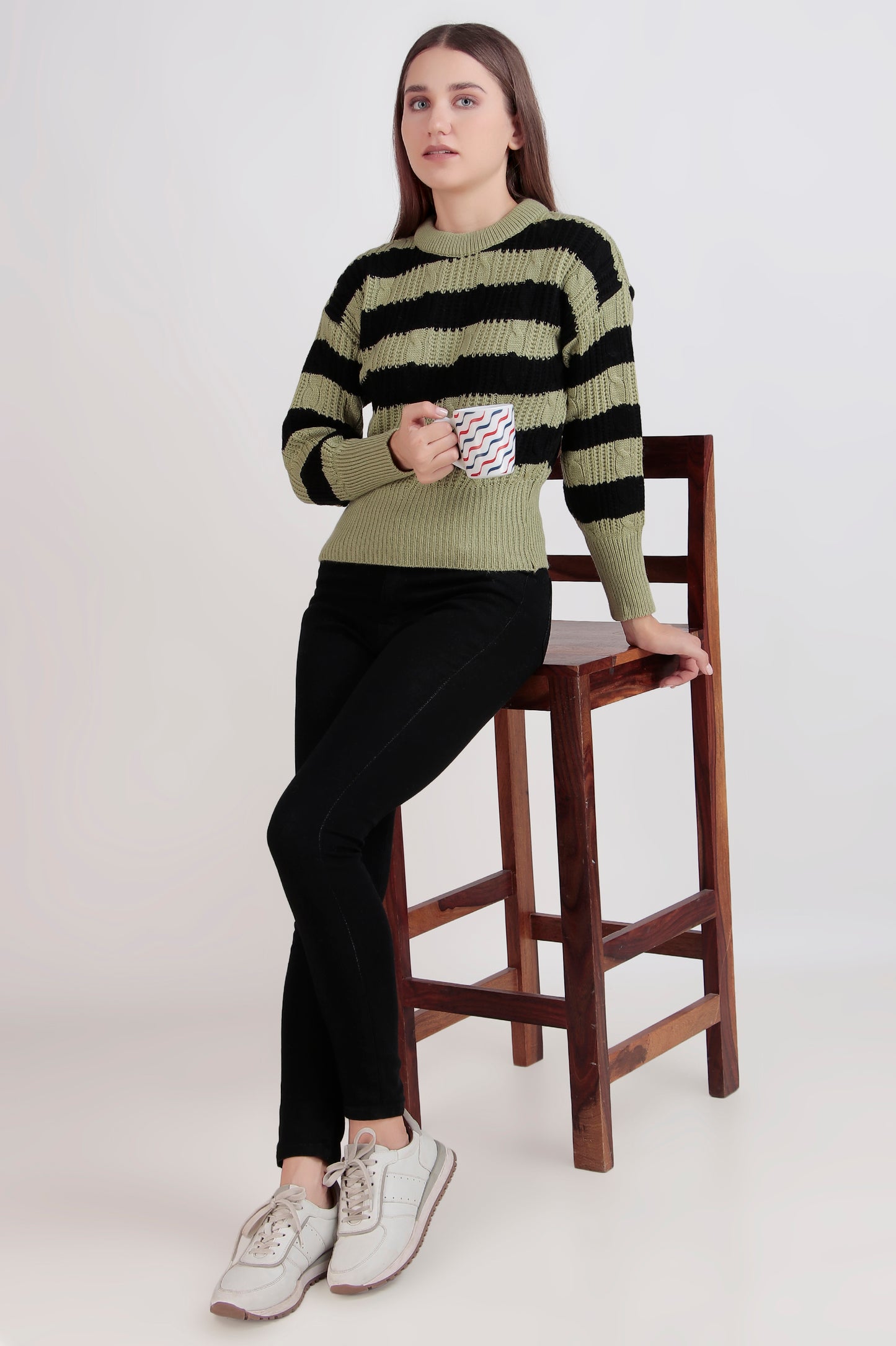 Women's Crop Wool Sweater - Soft & Warm Pullover | Black Patched