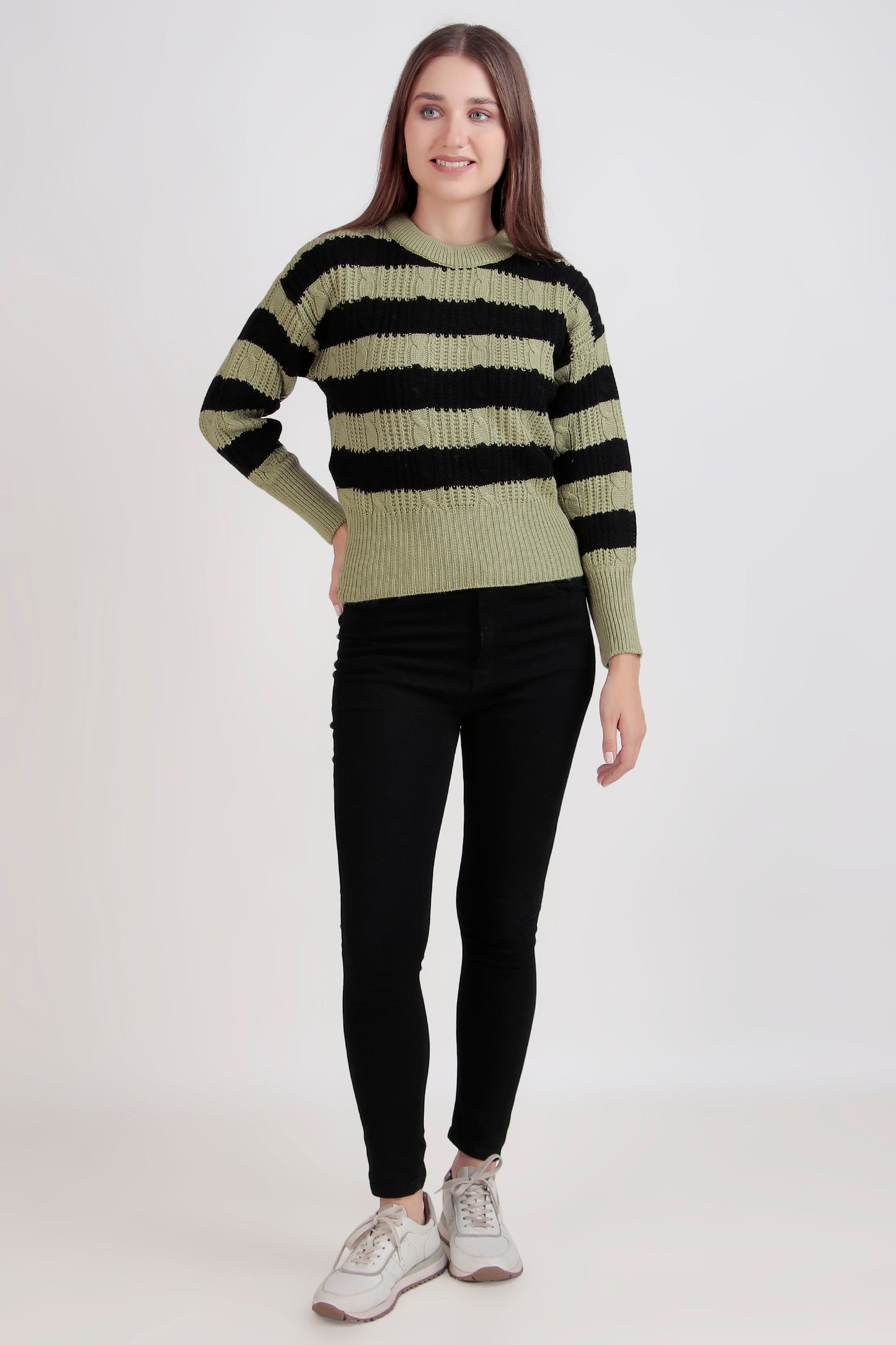 Women's Crop Wool Sweater - Soft & Warm Pullover | Black Patched