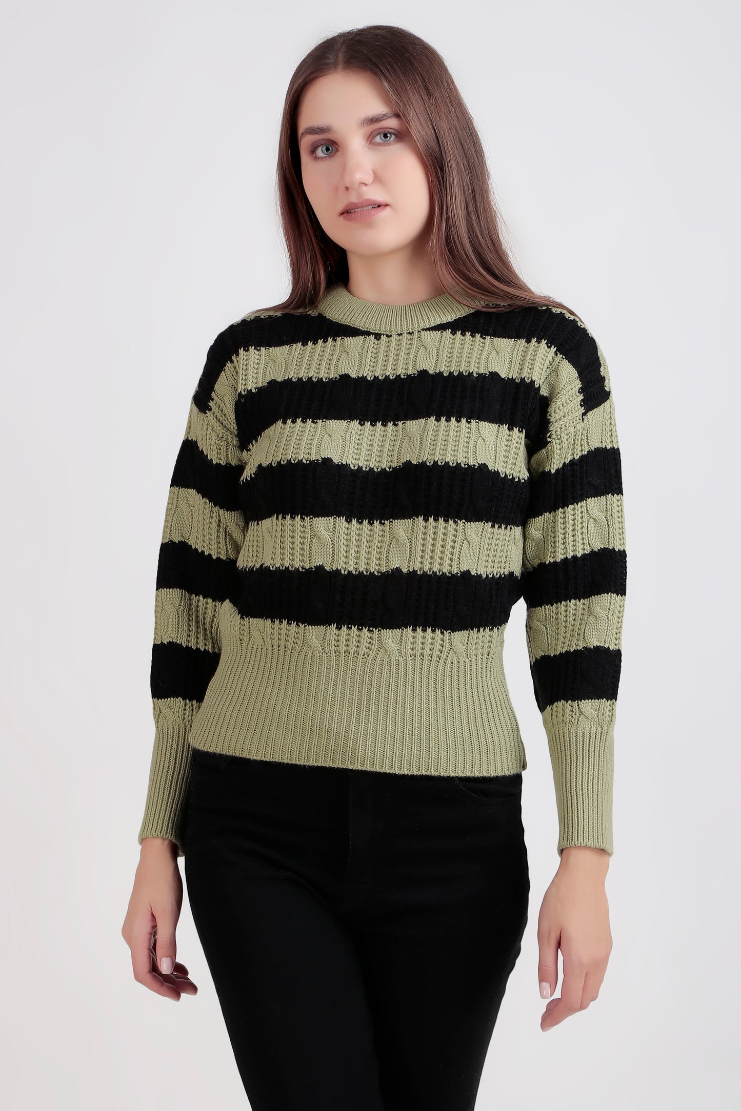Women's Crop Wool Sweater - Soft & Warm Pullover | Black Patched