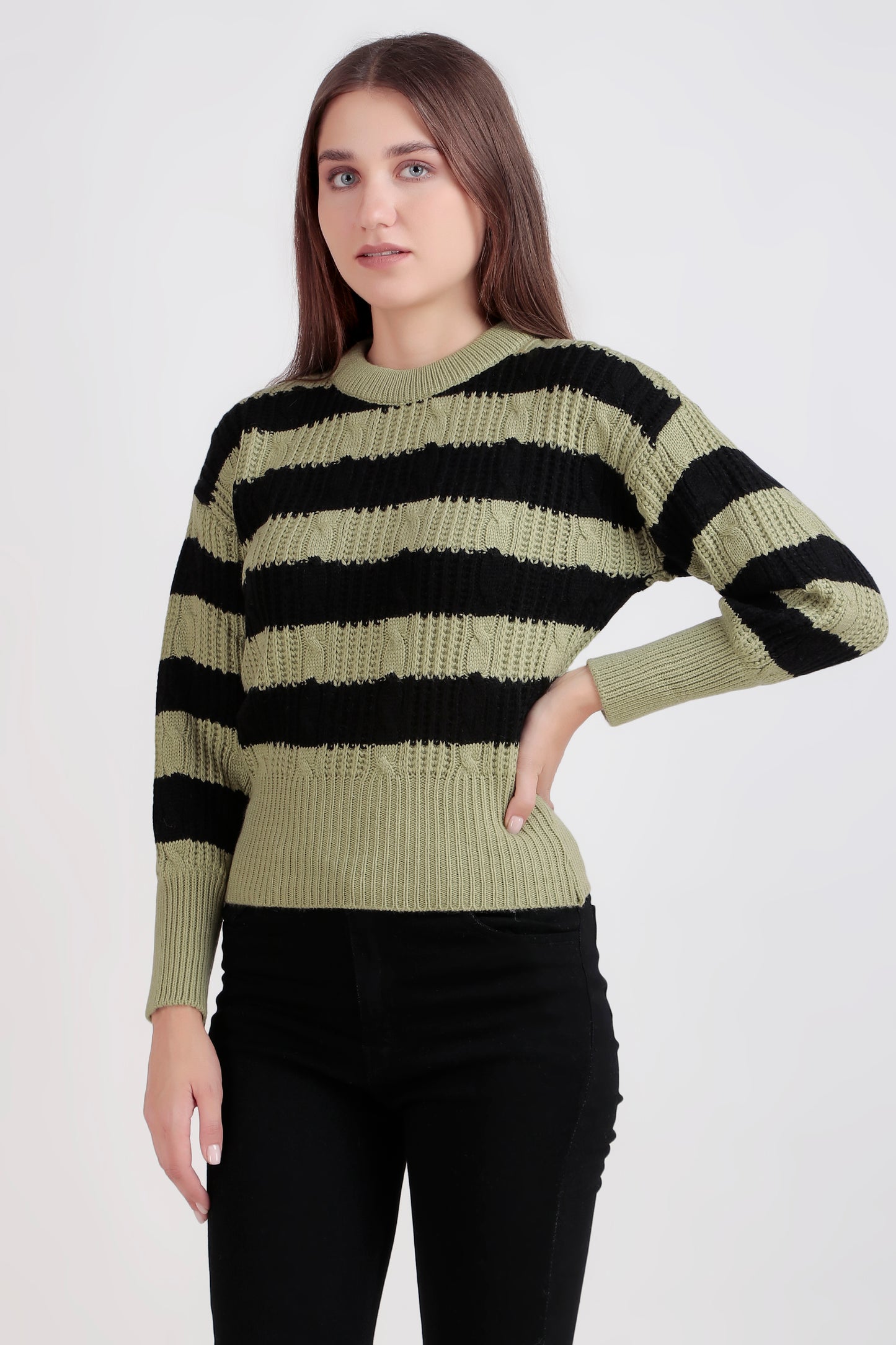 Women's Crop Wool Sweater - Soft & Warm Pullover | Black Patched