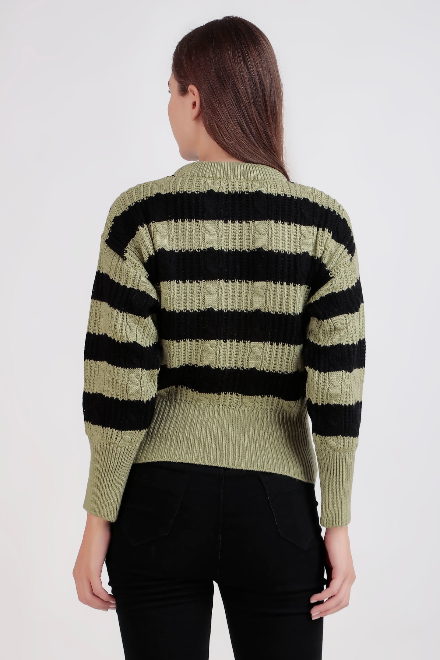 Women's Crop Wool Sweater - Soft & Warm Pullover | Black Patched
