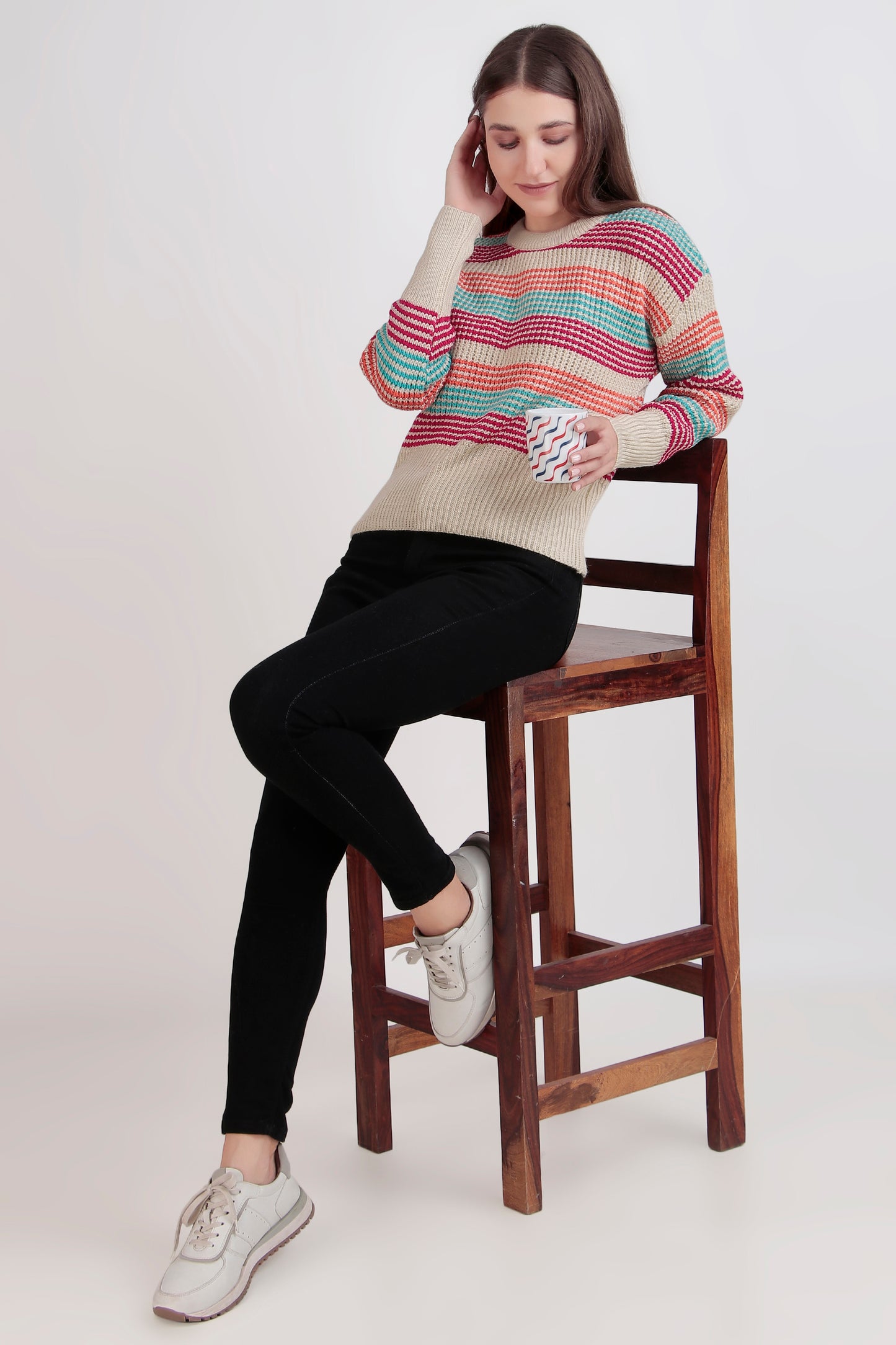 Women's Crop Wool Sweater - Soft & Warm Pullover | Multicolor Patch