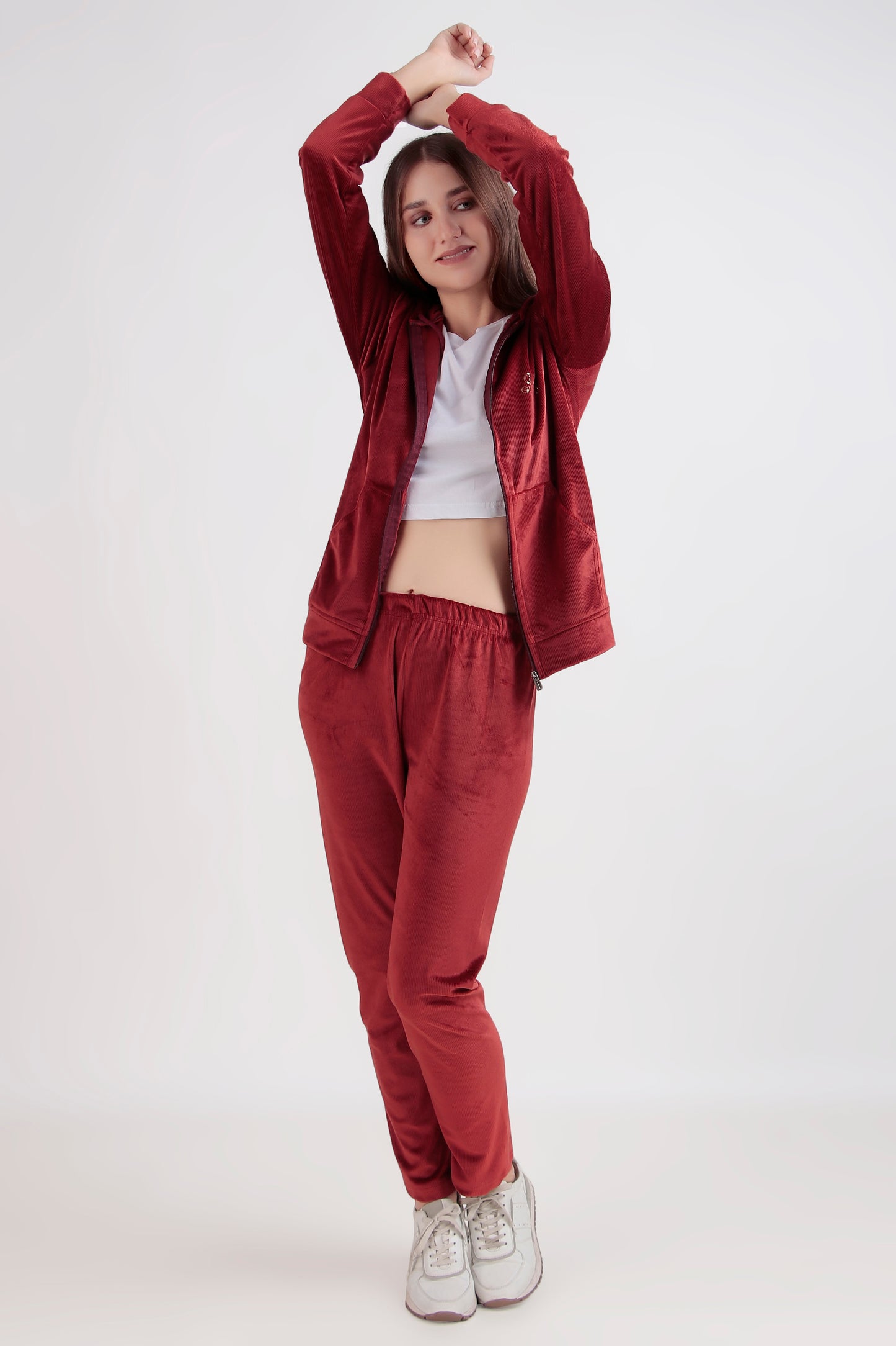 Corduroy Tracksuit Set with Zipper Hoodie and Pajama