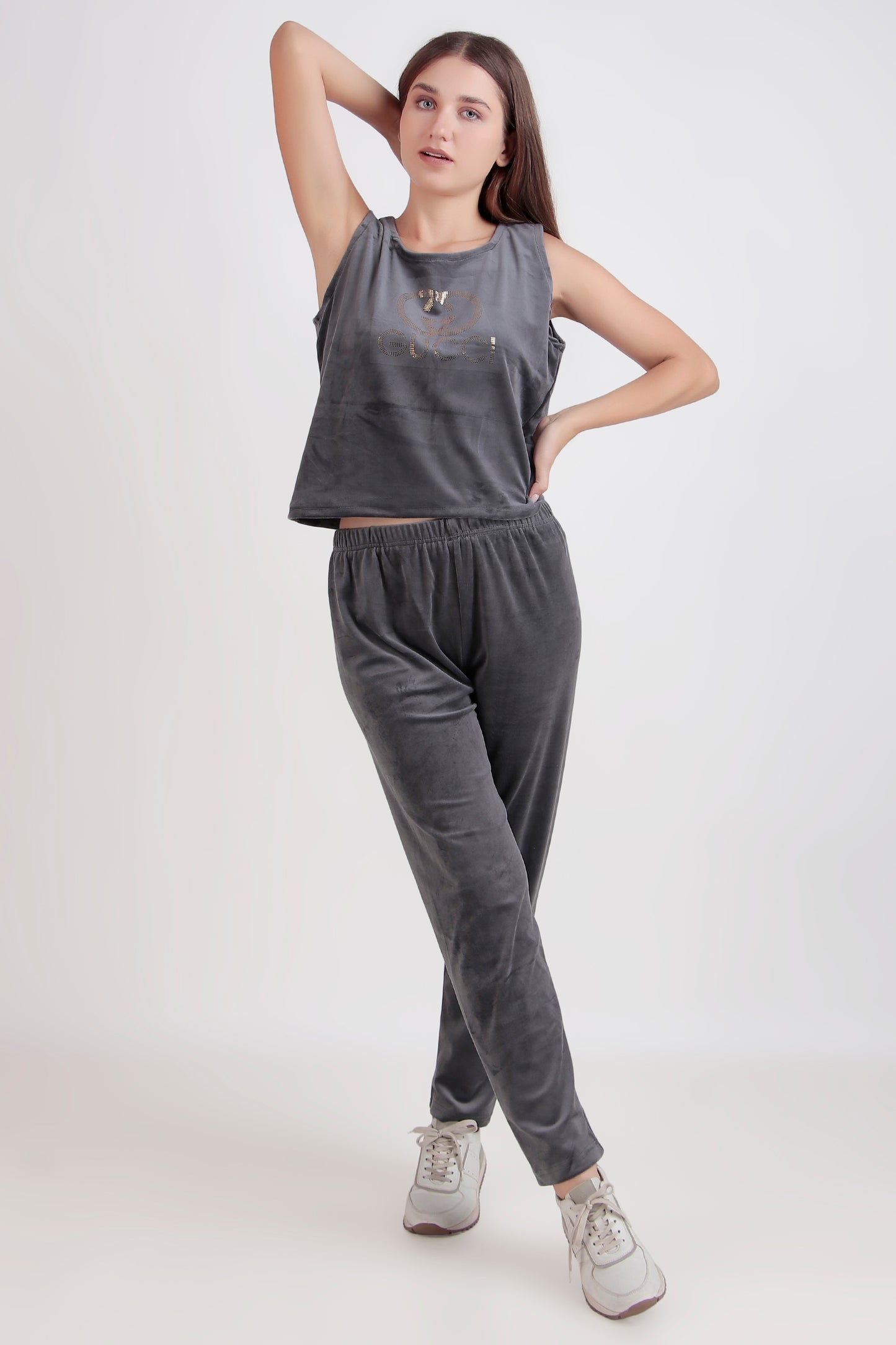 Velvet 3-Piece Tracksuit Set with Inner, Jacket and Pyjama