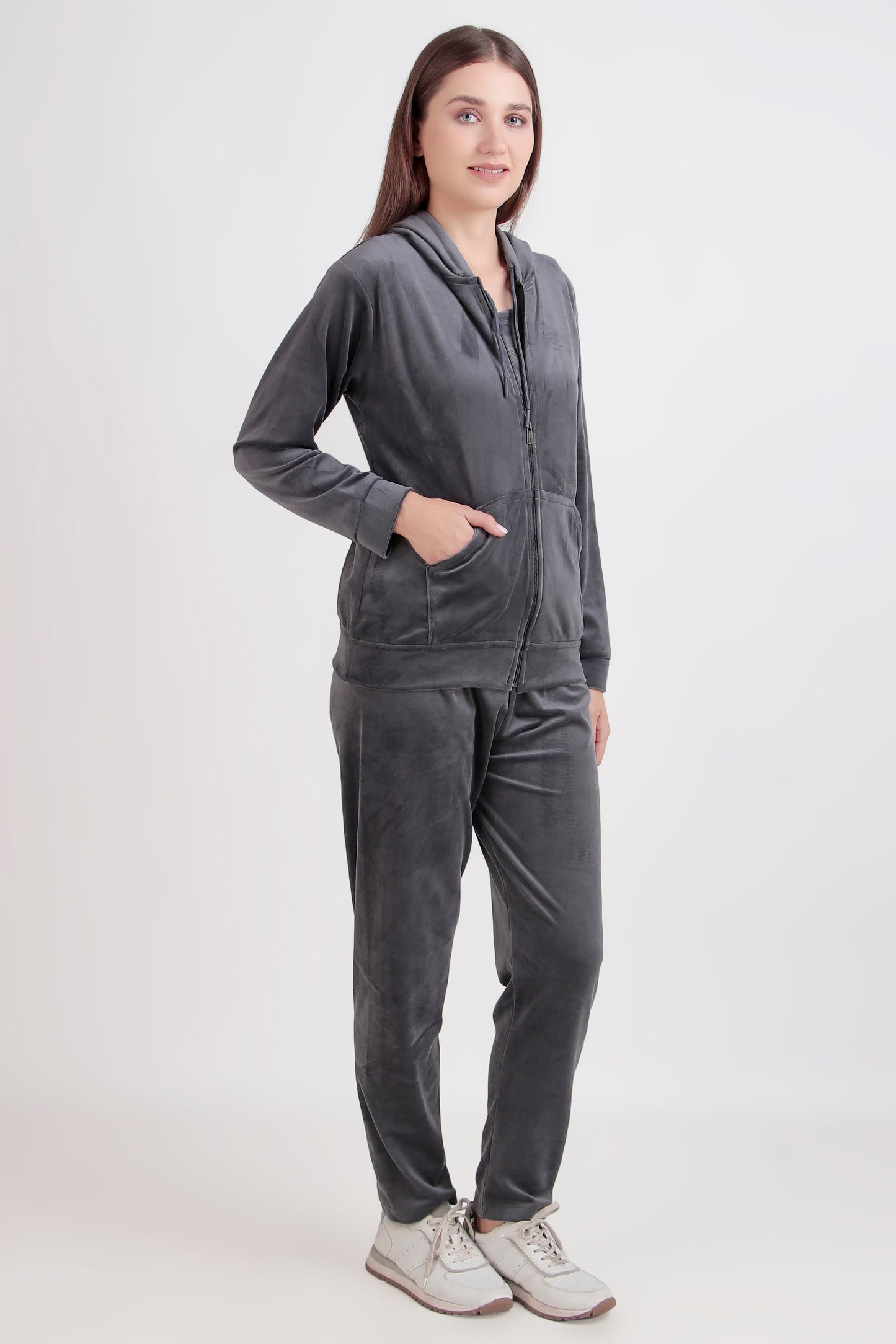 Velvet 3-Piece Tracksuit Set with Inner, Jacket and Pyjama