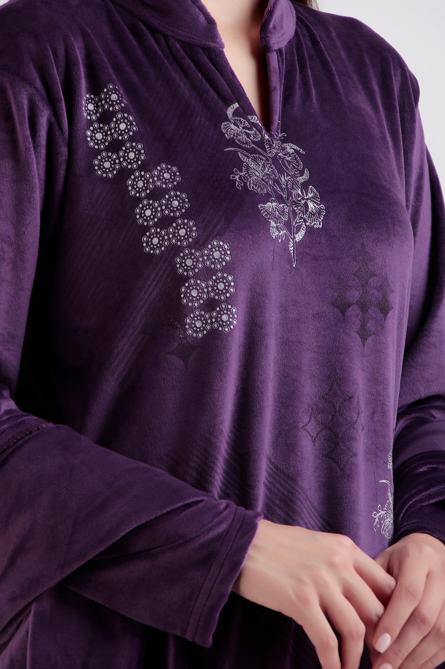 Velvet Printed Kurti Palazzo Dupatta Set with short stole - 3 Piece