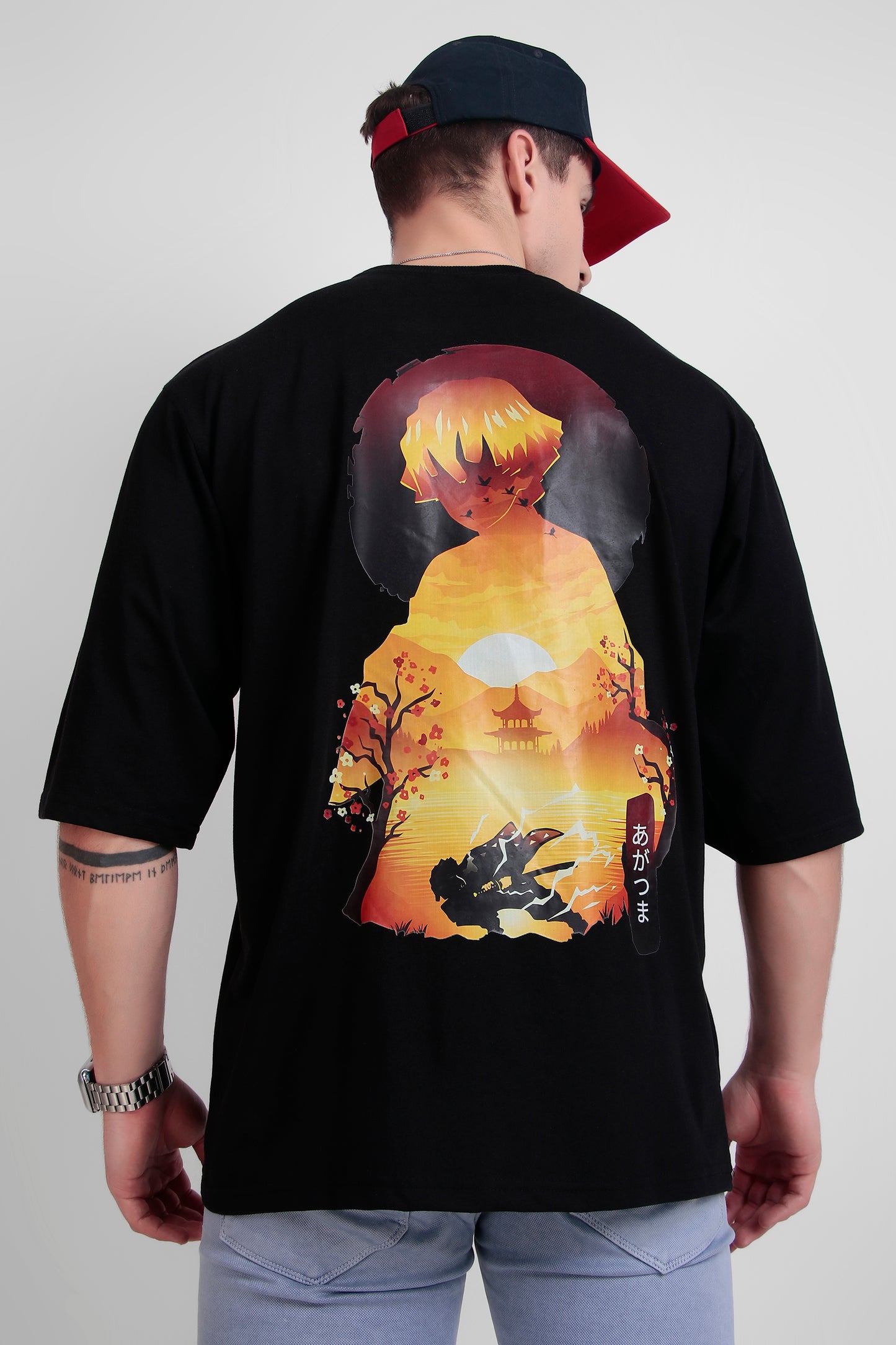 ALPHA-BETA Demon Slayer Black Anime T-Shirt | Unisex Oversized Fit | “Zenitsu Agatsuma”