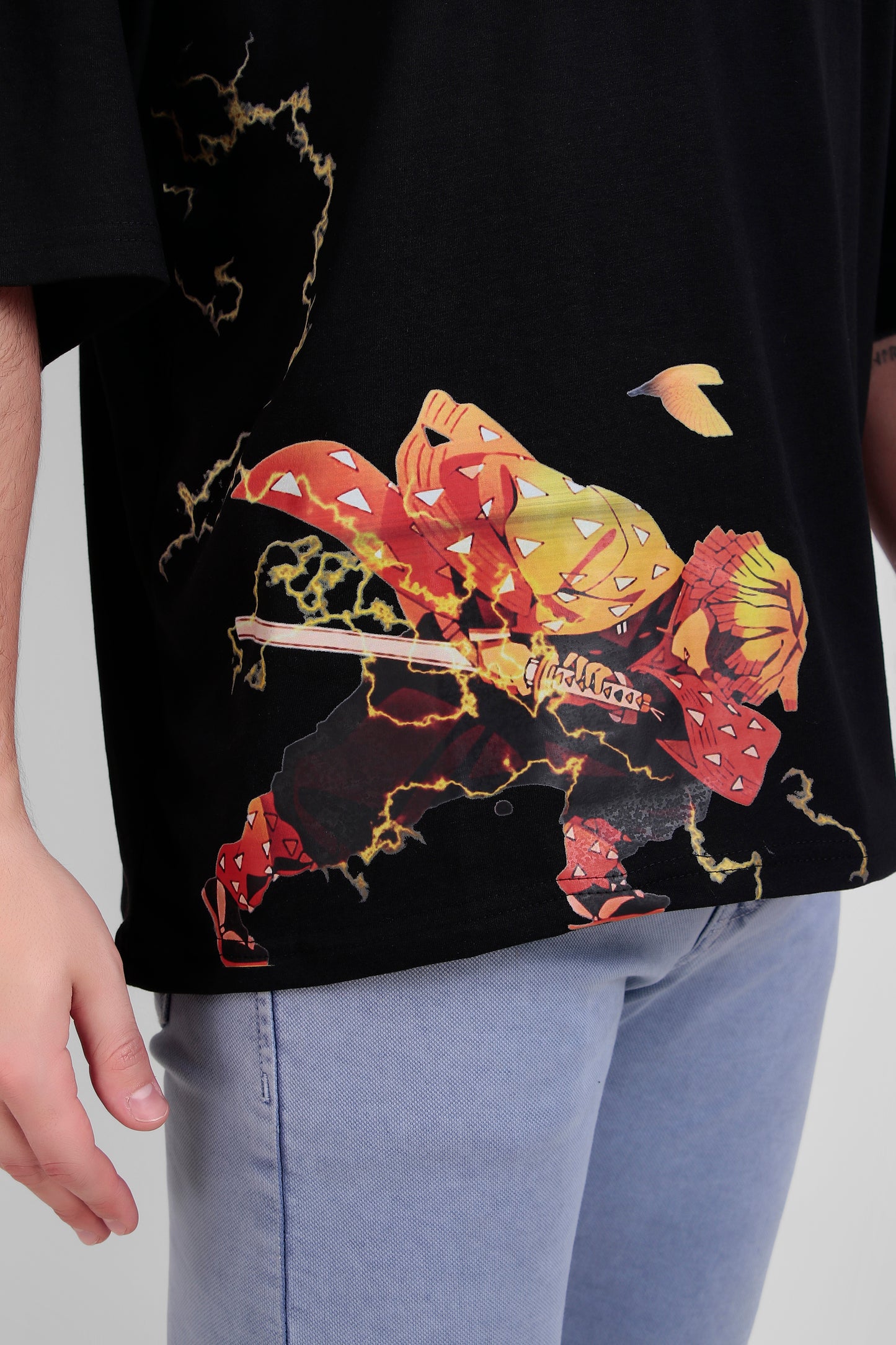 ALPHA-BETA Demon Slayer Black Anime T-Shirt | Unisex Oversized Fit | “Zenitsu Agatsuma”