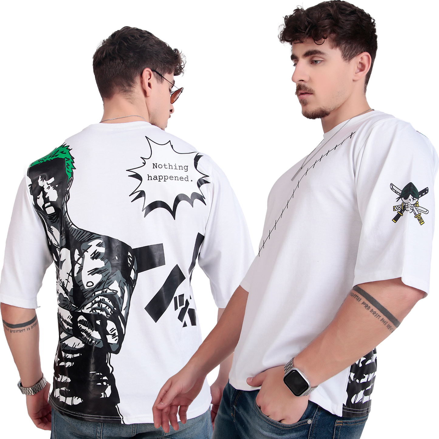 ALPHA-BETA Zoro - One Piece Anime T-Shirt | Unisex Oversized Fit | “Nothing Happened”