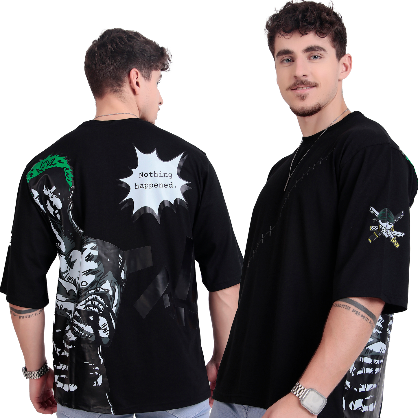 ALPHA-BETA Zoro - One Piece Anime T-Shirt | Unisex Oversized Fit | “Nothing Happened”