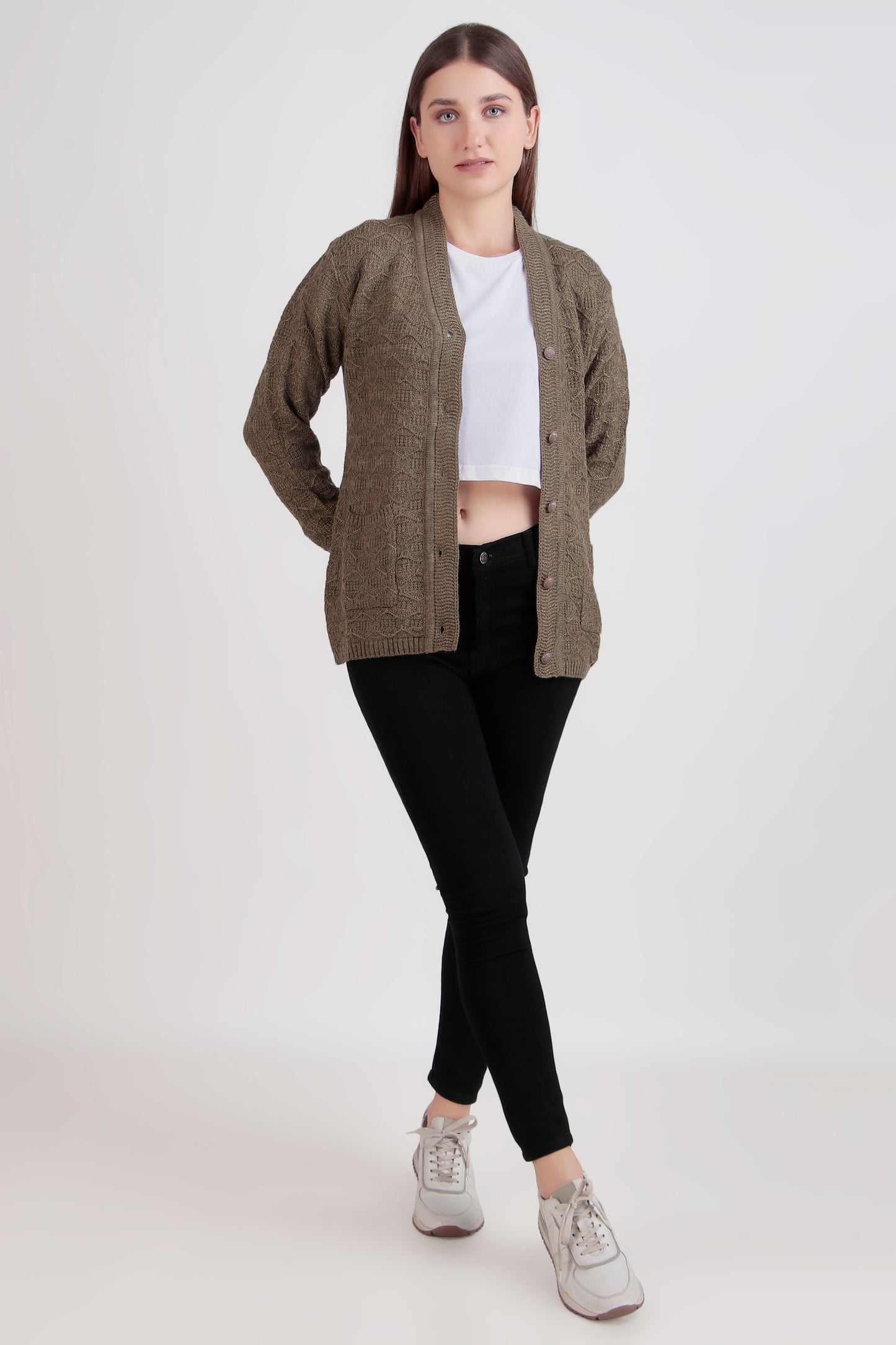 Full-Sleeve Woolen Cardigan with Buttons