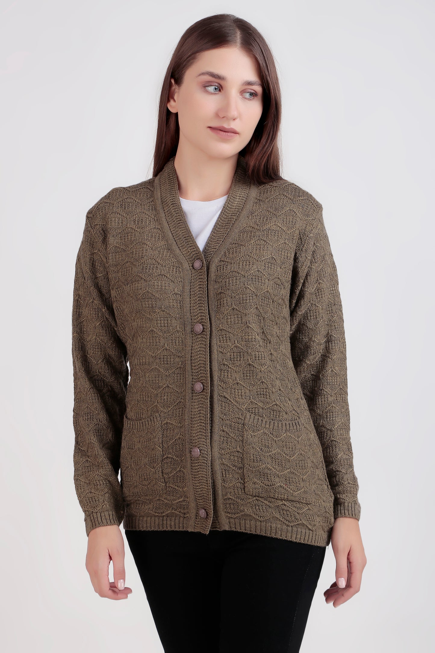 Full-Sleeve Woolen Cardigan with Buttons