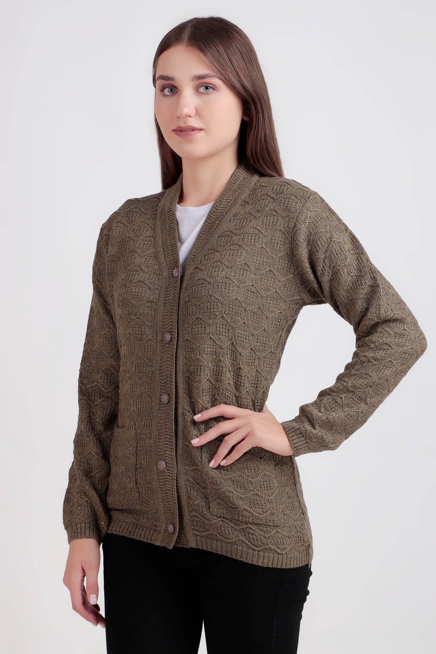 Full-Sleeve Woolen Cardigan with Buttons