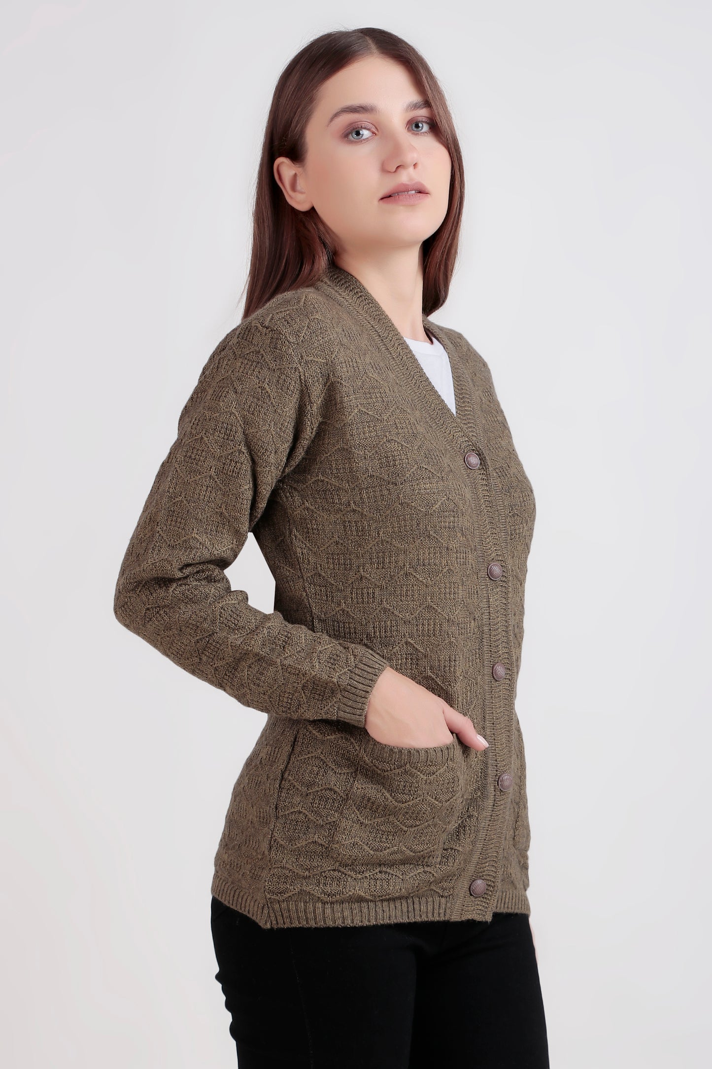 Full-Sleeve Woolen Cardigan with Buttons