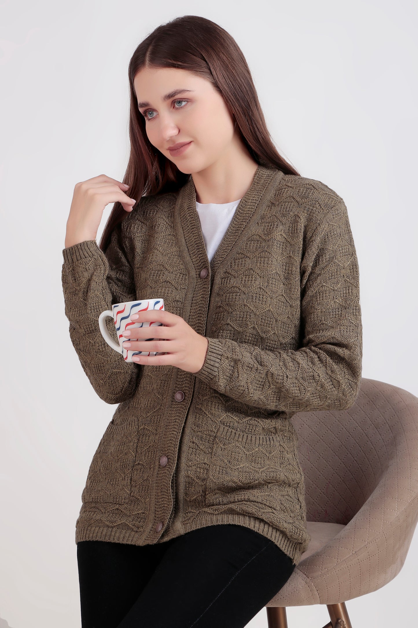 Full-Sleeve Woolen Cardigan with Buttons