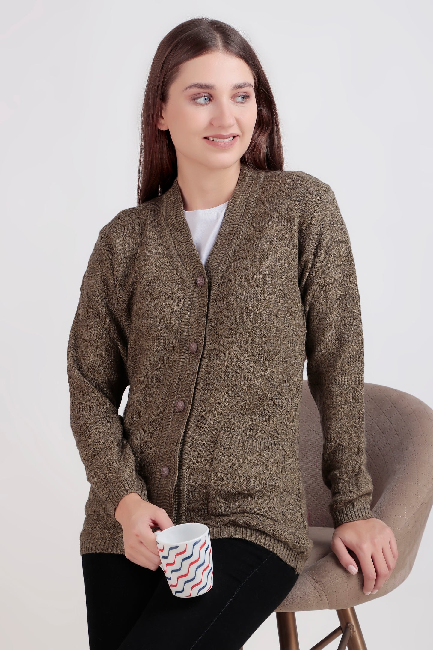 Full-Sleeve Woolen Cardigan with Buttons