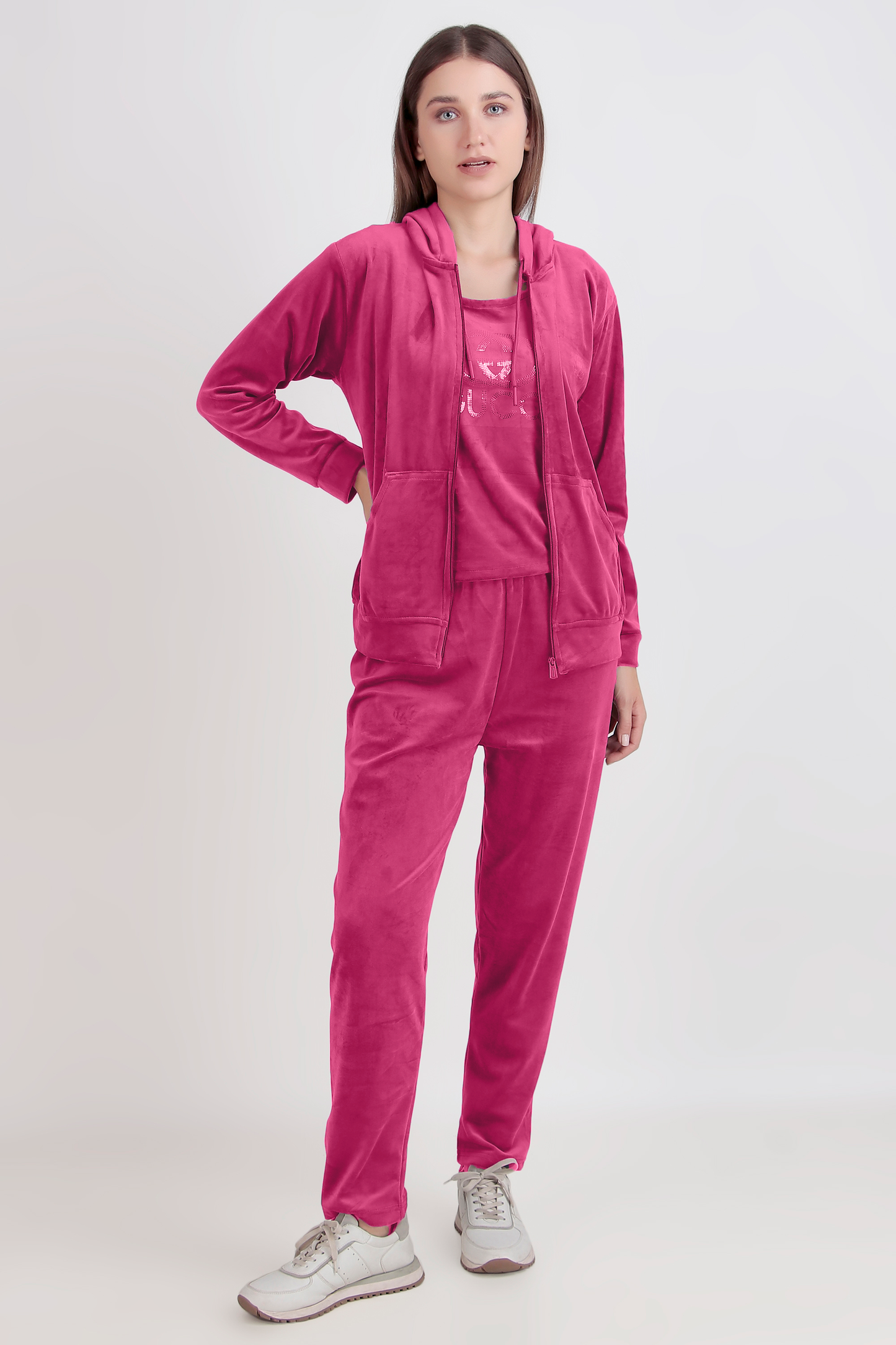 Velvet 3-Piece Tracksuit Set with Inner, Jacket and Pyjama