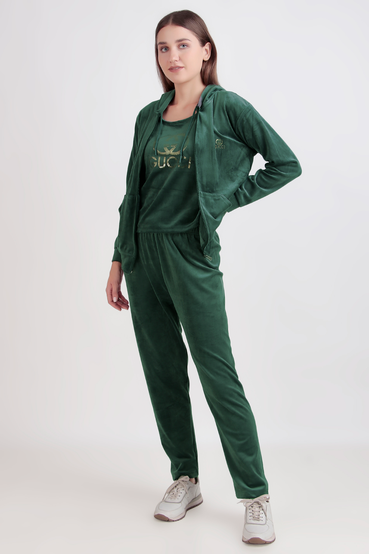Velvet 3-Piece Tracksuit Set with Inner, Jacket and Pyjama