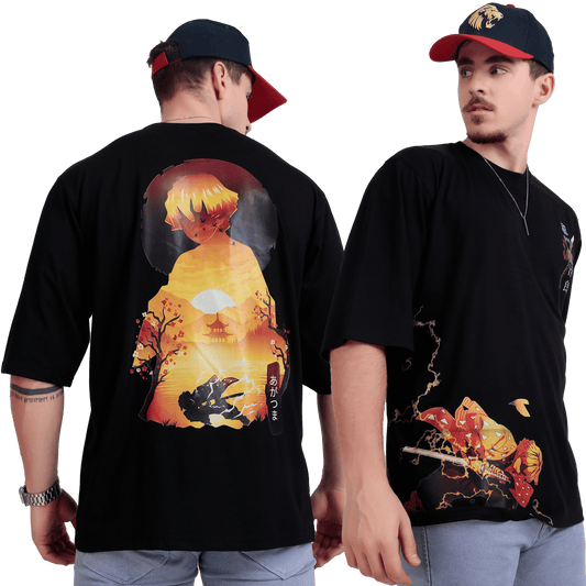 ALPHA-BETA Demon Slayer Black Anime T-Shirt | Unisex Oversized Fit | “Zenitsu Agatsuma”